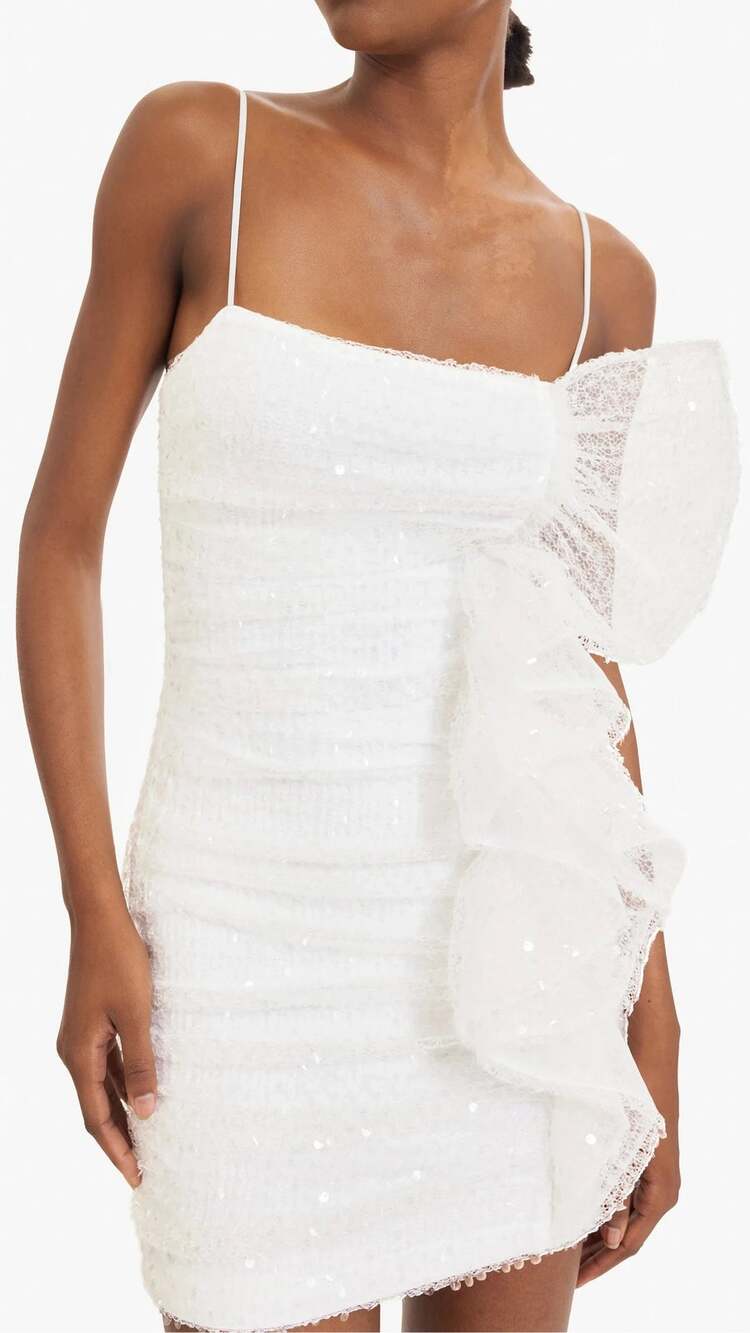 Black Halo Rhode White Sequin Ruffle Mini Dress NWT Size 4